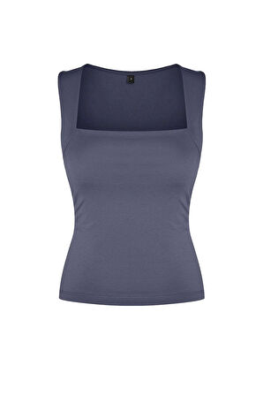 Moda Kare Yaka Örme Slim Düz Desen Casual Günlük Regular Askılı Kol Bluz