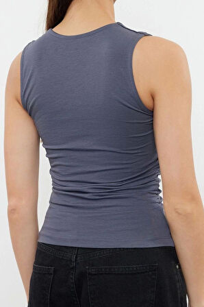 Moda Kare Yaka Örme Slim Düz Desen Casual Günlük Regular Askılı Kol Bluz