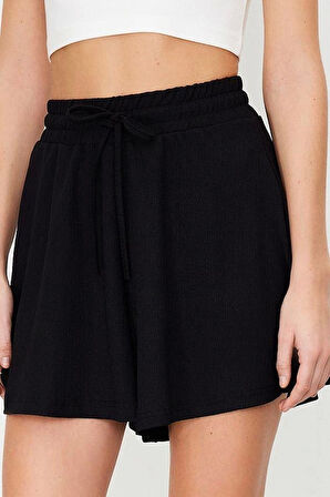 Moda Örme Normal Bel Geniş Paça Gündelik Vizon Rahat Kesim Normal Bel Bürümcük Dokulu Şort