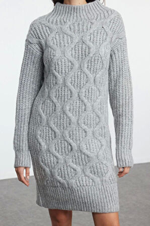 Moda Stil Regular Dik Yaka Mini Boy Triko Yumuşak Dokulu Saç Örgü Elbise