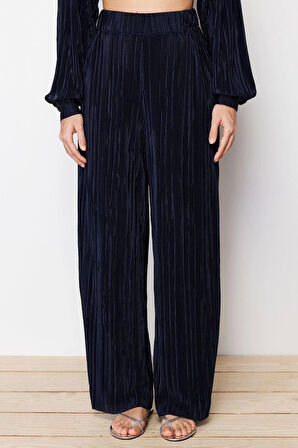 Tarz Kadın Modern Moda Normal Bel Boru Paça V Yaka Piliseli Örme Alt-Üst Takım