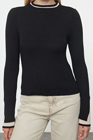 Stil Modern Kadın Regular Standart Kol Bisiklet Yaka Premium Kalite Renk Bloklu Triko Kazak