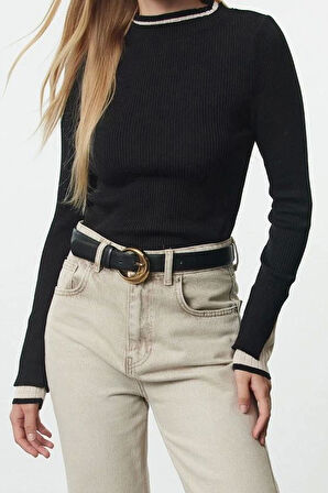 Stil Modern Kadın Regular Standart Kol Bisiklet Yaka Premium Kalite Renk Bloklu Triko Kazak