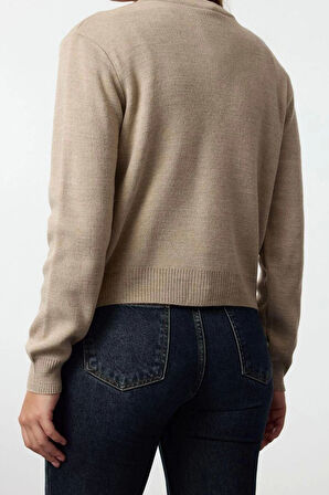 Stil Modern Kadın Regular Standart Kol Bisiklet Yaka Basic Hırka-Bluz Triko Hırka