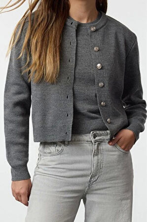 Stil Modern Kadın Regular Standart Kol Bisiklet Yaka Basic Hırka-Bluz Triko Hırka