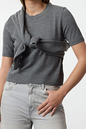 Stil Modern Kadın Regular Standart Kol Bisiklet Yaka Basic Hırka-Bluz Triko Hırka