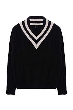 Stil Modern Kadın Regular Standart Kol V Yaka Yumuşak Dokulu Renk BlokluTriko Kazak