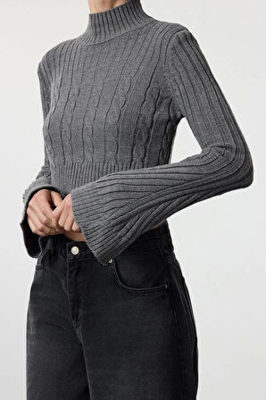 Stil Modern Kadın Regular Standart Kol Dik Yaka Triko Kazak