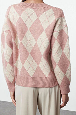 Stil Modern Kadın Regular Standart Kol V Yaka Yumuşak Dokulu Baklava Triko Kazak