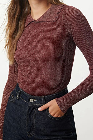 Stil Modern Kadın Regular Standart Kol Polo Yaka Fitilli Triko Kazak