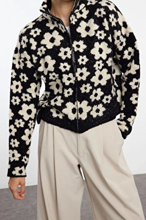 Kadın Modern Tarz Slim Dik Yaka Regular Triko Hırka