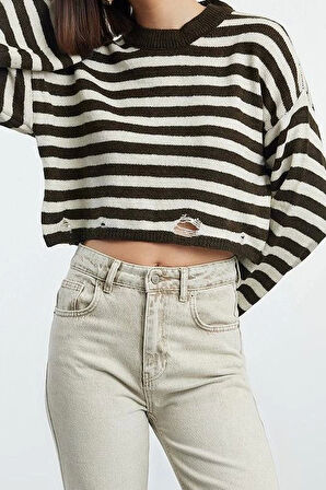 Stil Modern Kadın Regular Standart Kol Bisiklet Yaka Yumuşak Dokulu Crop Triko Kazak