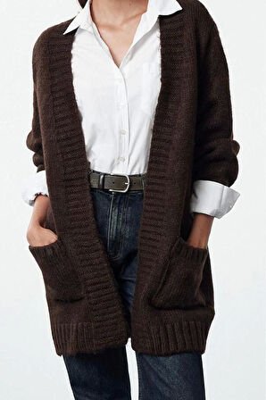 Kadın Modern Tarz Oversize V Yaka Regular Triko Hırka
