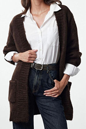 Kadın Modern Tarz Oversize V Yaka Regular Triko Hırka