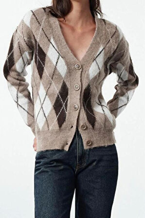 Kadın Modern Tarz Regular V Yaka Regular Triko Hırka