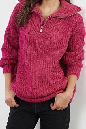 Stil Modern Kadın Regular Standart Kol Dik Yaka Yumuşak Dokulu Triko Kazak