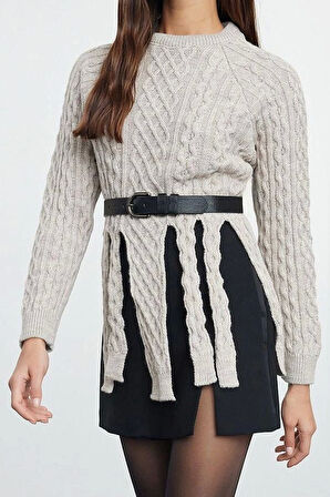 Stil Modern Kadın Regular Standart Kol Bisiklet Yaka Püsküllü Triko Kazak