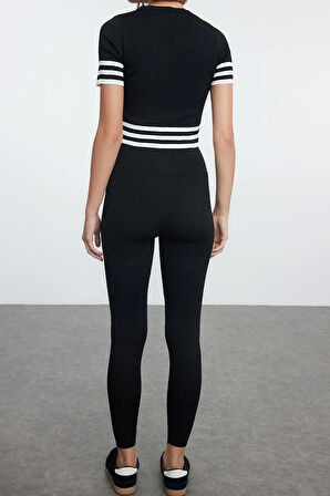 Tarz Kadın Modern Moda Normal Bel Boru Paça Bisiklet Yaka Çizgili Triko Alt-Üst Takım