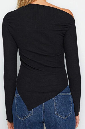 Moda Kayık Yaka Örme Slim Düz Desen Casual Günlük Uzun Uzun Kol Bluz