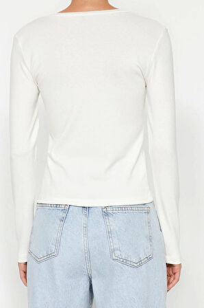 Moda V Yaka Örme Slim Düz Desen Casual Günlük Regular Uzun Kol Bluz