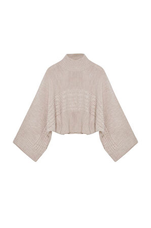 Stil Modern Kadın Regular Standart Kol Dik Yaka Crop Basic Saç Örgü Triko Kazak