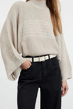 Stil Modern Kadın Regular Standart Kol Dik Yaka Crop Basic Saç Örgü Triko Kazak