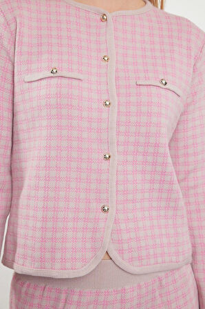 Tarz Kadın Modern Moda Normal Bel Boru Paça Bisiklet Yaka Ekoseli Triko Alt-Üst Takım