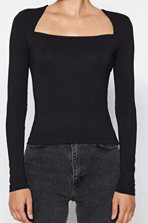 Stil Kadın Pamuklu Esnek Fitted Vücuda Oturan Esnek Bluz Crop Örme Slim Kalıp