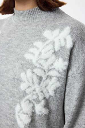 Moda Stil Regular Bisiklet Yaka Maxi Boy Tesettür Jakarlı Desenli Triko Elbise