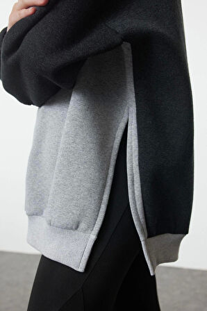 Tarz Oversize Kapüşonlu Düşük Kol Uzun Geniş Kalıp İçi Polarlı Örme Spor Sweatshirt