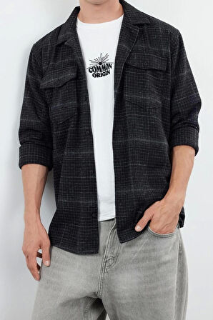 Moda Erkek Gömlek Yaka Ekose Günlük Oversize Kışlık Kareli Ekose Oduncu Cepli Gömlek