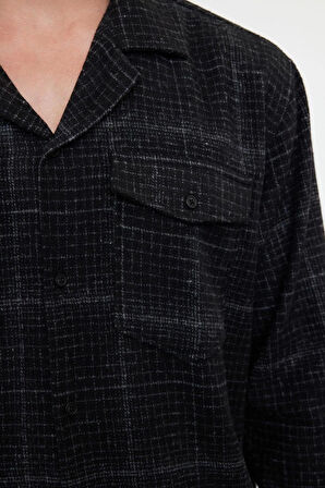 Moda Erkek Gömlek Yaka Ekose Günlük Oversize Kışlık Kareli Ekose Oduncu Cepli Gömlek
