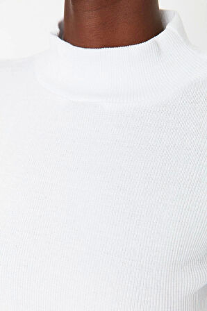 Moda Dik Yaka Örme Slim Düz Desen Casual Günlük Regular Uzun Kol Bluz