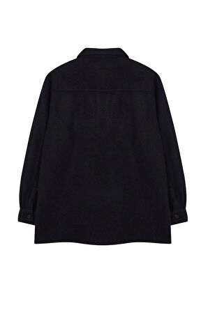 Şık Düz Desen Gömlek Yaka Oversize Fit Kaşe Kışlık Dokulu Gömlek