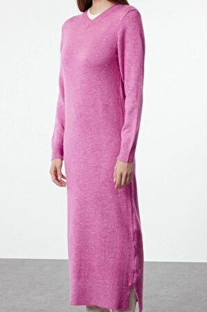 Moda Stil Oversize V Yaka Maxi Boy Tesettür Yumuşak Dokulu Triko Elbise