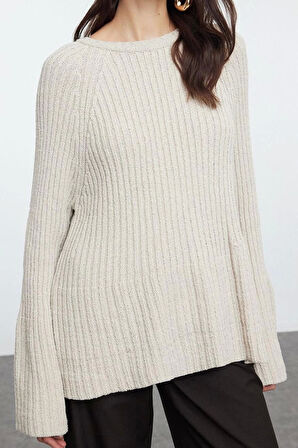 Stil Modern Kadın Regular Standart Kol Bisiklet Yaka Geniş Kalıp Peplum Detaylı Triko Kazak