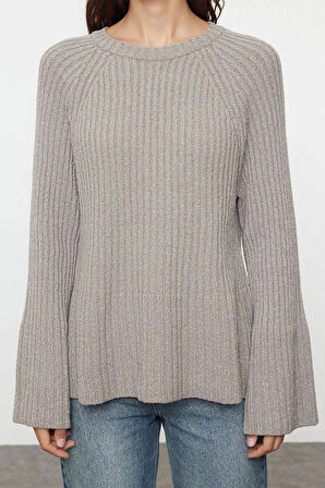 Stil Modern Kadın Regular Standart Kol Bisiklet Yaka Geniş Kalıp Peplum Detaylı Triko Kazak