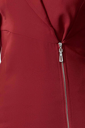 Moda Stil Fitted Ceket Yaka Mini Boy Fermuar Detaylı Dokuma Elbise