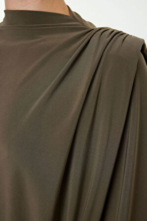 Moda Stil Regular Dik Yaka Mini Boy Düz Vatkalı Dokuma Elbise