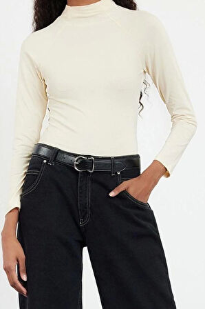 Stil Kadın Fitted Vücuda Oturan Bluz Regular Örme Slim Kalıp Reglan Kol