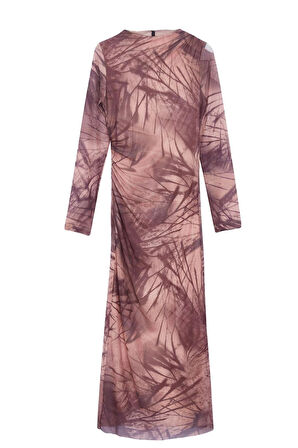 Moda Stil Slim Dik Yaka Maxi Boy Soyut Bodycone Büzgü Drape Örme Elbise