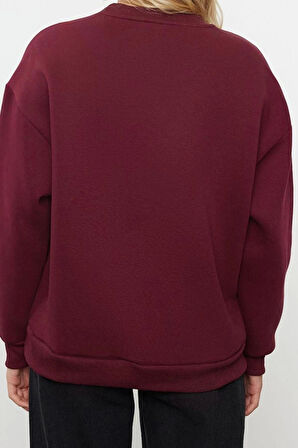 Tarz Bol Bisiklet Yaka Düşük Kol Uzun Baskılı Geniş Kalıp Kalın Örme Sweatshirt