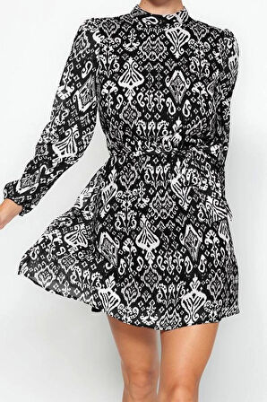 Moda Stil Regular Dik Yaka Mini Boy Etnik Dokuma Kışlık Elbise
