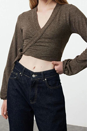 Stil Kadın Yumoş Bağlama Detaylı Kollu Bluz Regular Örme Slim Kalıp İspanyol Kol