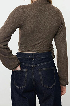 Stil Kadın Yumoş Bağlama Detaylı Kollu Bluz Regular Örme Slim Kalıp İspanyol Kol