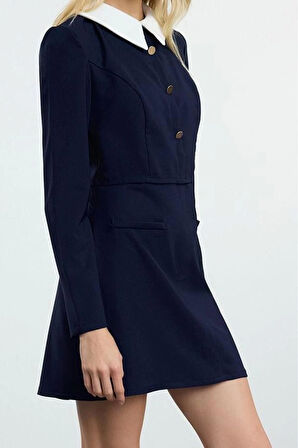 Moda Stil Regular Gömlek Yaka Mini Boy Vücudu Saran Düğme Detaylı Dokuma Elbise