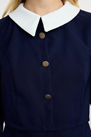 Moda Stil Regular Gömlek Yaka Mini Boy Vücudu Saran Düğme Detaylı Dokuma Elbise
