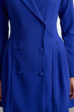 Moda Stil Regular Ceket Yaka Mini Boy Piliseli Dokuma Ceket Elbise