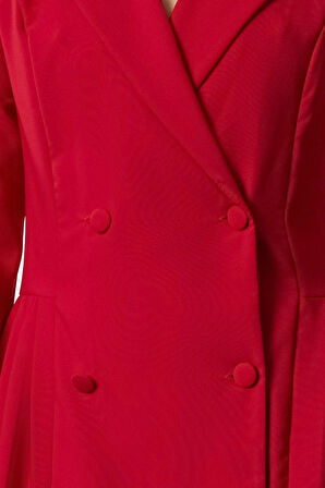 Moda Stil Regular Ceket Yaka Mini Boy Piliseli Dokuma Ceket Elbise