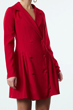 Moda Stil Regular Ceket Yaka Mini Boy Piliseli Dokuma Ceket Elbise